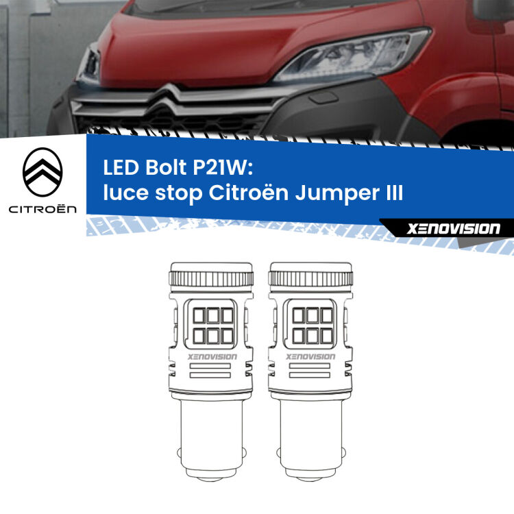 0 Luce Stop LED Citroën Jumper III in poi: P21W Bolt <strong>Luce Stop LED per Citroën Jumper</strong> III in poi. Coppia lampade <strong>P21W</strong> modello Bolt canbus.