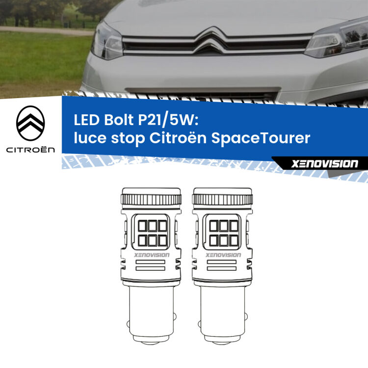 0 Luce Stop LED Citroën SpaceTourer 2016 in poi: P21/5W Bolt <strong>Luce Stop LED per Citroën SpaceTourer</strong> 2016 in poi. Coppia lampade <strong>P21/5W</strong> modello Bolt canbus.