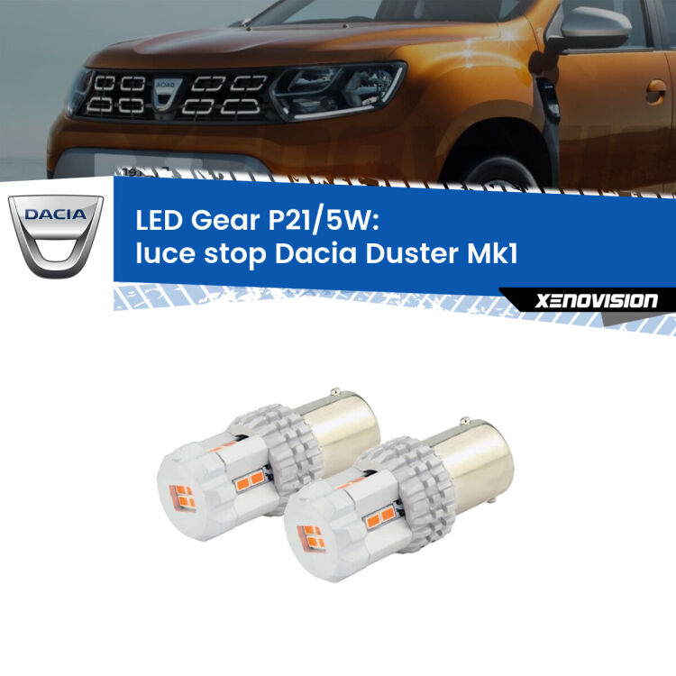 <strong>Luce Stop LED per Dacia Duster</strong> Mk1 prima serie. Due lampade <strong>P21/5W</strong> rosse non canbus modello Gear.