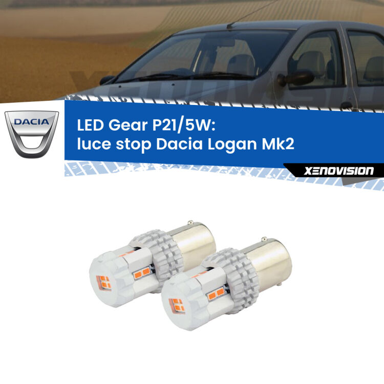 <strong>Luce Stop LED per Dacia Logan</strong> Mk2 2012 in poi. Due lampade <strong>P21/5W</strong> rosse non canbus modello Gear.