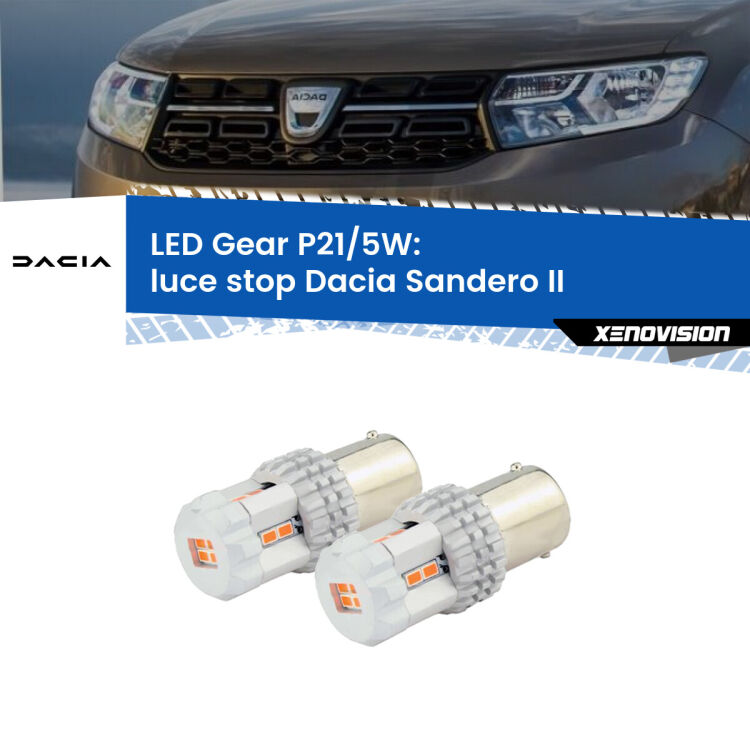 0 Luce Stop LED Dacia Sandero II 2012 in poi: P21/5W Gear <strong>Luce Stop LED per Dacia Sandero II</strong> 2012 in poi. Due lampade <strong>P21/5W</strong> rosse non canbus modello Gear.