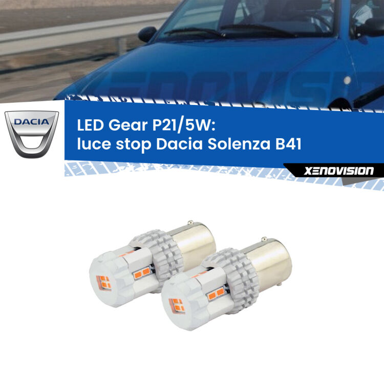 <strong>Luce Stop LED per Dacia Solenza</strong> B41 2003 in poi. Due lampade <strong>P21/5W</strong> rosse non canbus modello Gear.