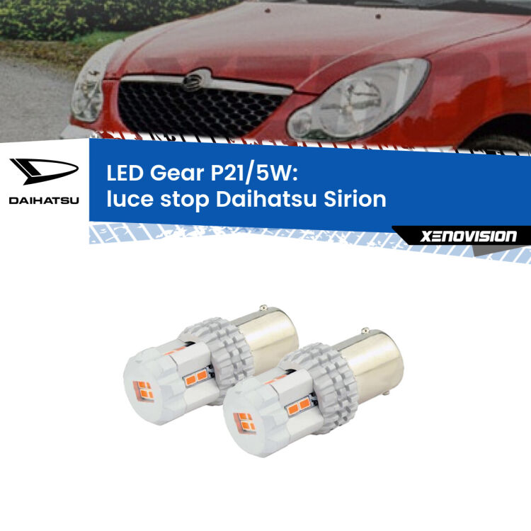 0 Luce Stop LED Daihatsu Sirion 2005 - 2008: P21/5W Gear <strong>Luce Stop LED per Daihatsu Sirion</strong> 2005 - 2008. Due lampade <strong>P21/5W</strong> rosse non canbus modello Gear.