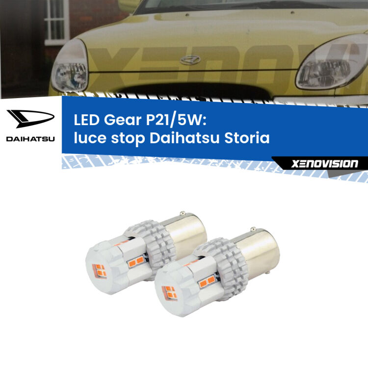 0 Luce Stop LED Daihatsu Storia 1998 - 2005: P21/5W Gear <strong>Luce Stop LED per Daihatsu Storia</strong> 1998 - 2005. Due lampade <strong>P21/5W</strong> rosse non canbus modello Gear.