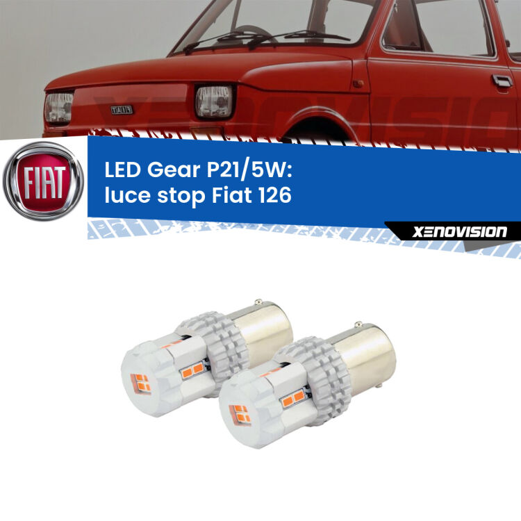 <strong>Luce Stop LED per Fiat 126</strong>  1972 - 2000. Due lampade <strong>P21/5W</strong> rosse non canbus modello Gear.