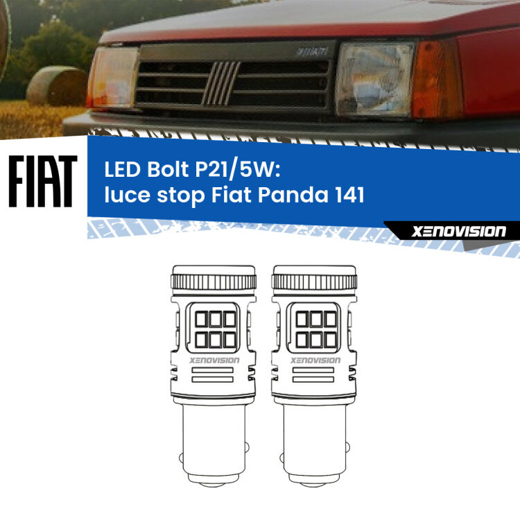 0 Luce Stop LED Fiat Panda 141 1982 - 2004: P21/5W Bolt <strong>Luce Stop LED per Fiat Panda</strong> 141 1982 - 2004. Coppia lampade <strong>P21/5W</strong> modello Bolt canbus.