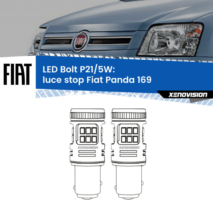 0 Luce Stop LED Fiat Panda 169 2003 - 2012: P21/5W Bolt <strong>Luce Stop LED per Fiat Panda</strong> 169 2003 - 2012. Coppia lampade <strong>P21/5W</strong> modello Bolt canbus.