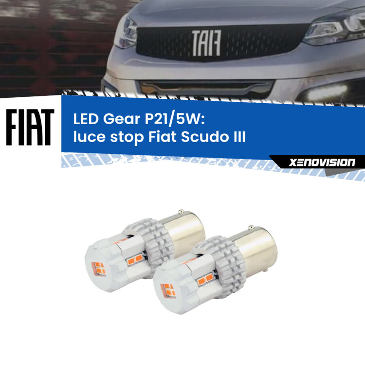 0 Luce Stop LED Fiat Scudo III 2022 in poi: P21/5W Gear <strong>Luce Stop LED per Fiat Scudo</strong> III 2022 in poi. Due lampade <strong>P21/5W</strong> rosse non canbus modello Gear.