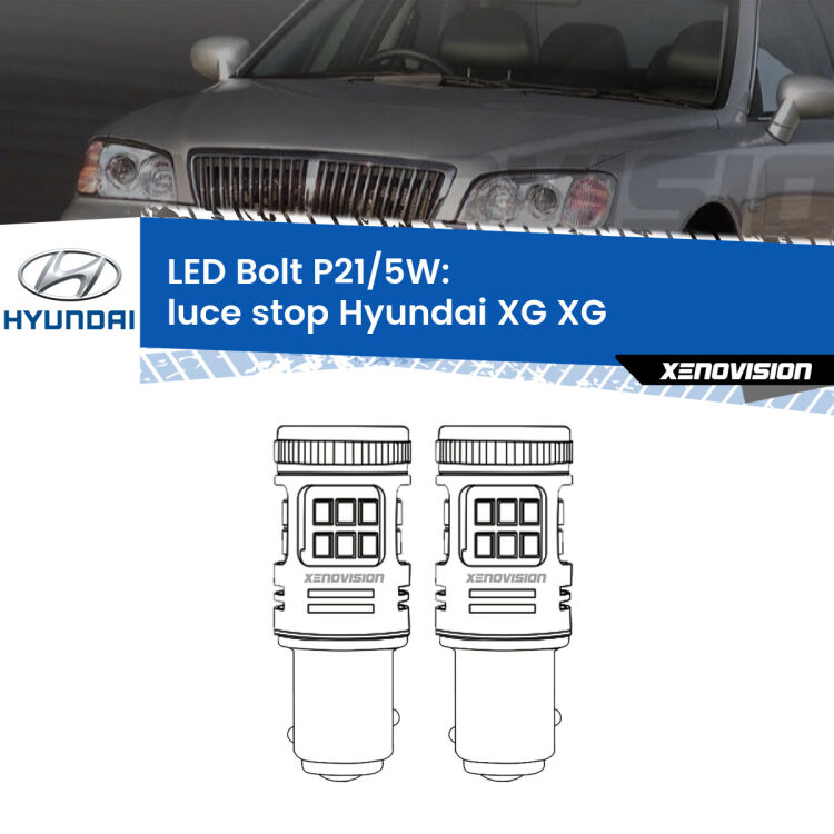 0 Luce Stop LED Hyundai XG XG 1998 - 2005: P21/5W Bolt <strong>Luce Stop LED per Hyundai XG</strong> XG 1998 - 2005. Coppia lampade <strong>P21/5W</strong> modello Bolt canbus.