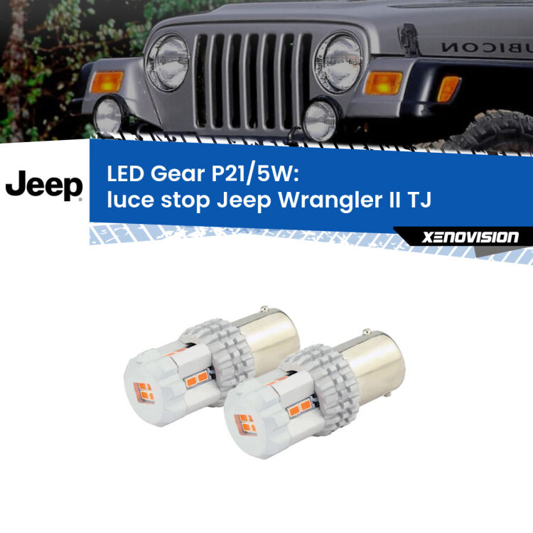 0 Luce Stop LED Jeep Wrangler II TJ 1996 - 2005: P21/5W Gear <strong>Luce Stop LED per Jeep Wrangler II</strong> TJ 1996 - 2005. Due lampade <strong>P21/5W</strong> rosse non canbus modello Gear.