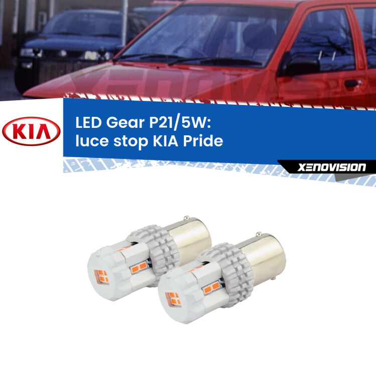 <strong>Luce Stop LED per KIA Pride</strong>  1990 - 2001. Due lampade <strong>P21/5W</strong> rosse non canbus modello Gear.