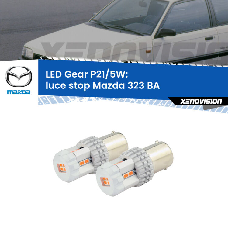 <strong>Luce Stop LED per Mazda 323</strong> BA 1994 - 1998. Due lampade <strong>P21/5W</strong> rosse non canbus modello Gear.