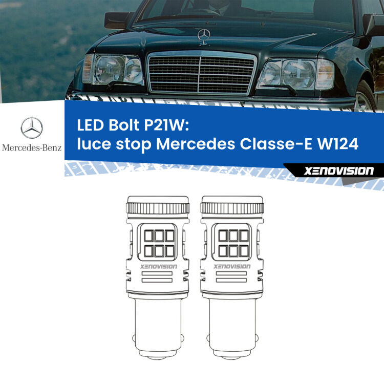 0 Luce Stop LED Mercedes Classe-E W124 1993 - 1995: P21W Bolt <strong>Luce Stop LED per Mercedes Classe-E</strong> W124 1993 - 1995. Coppia lampade <strong>P21W</strong> modello Bolt canbus.