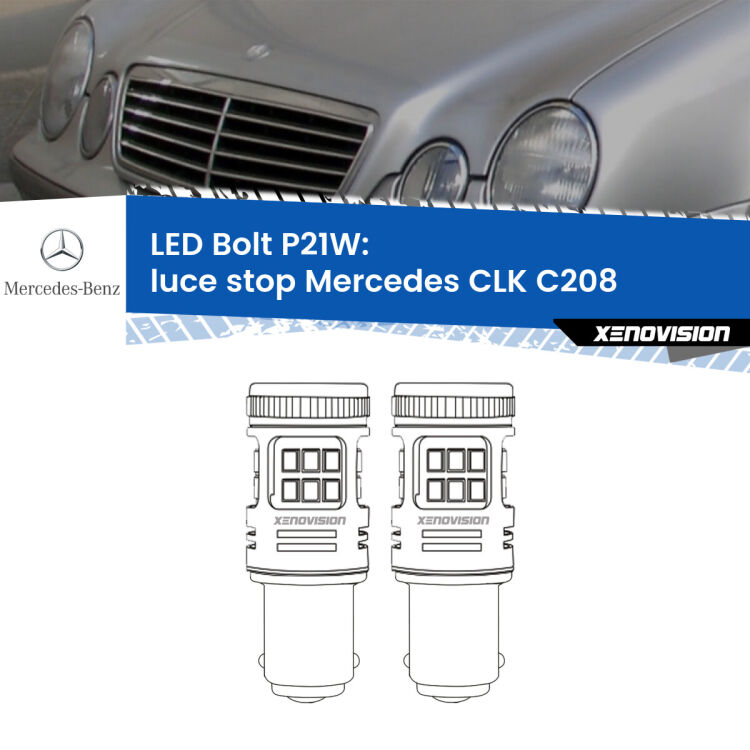 0 Luce Stop LED Mercedes CLK C208 1997 - 2002: P21W Bolt <strong>Luce Stop LED per Mercedes CLK</strong> C208 1997 - 2002. Coppia lampade <strong>P21W</strong> modello Bolt canbus.