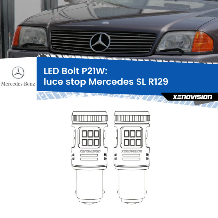 0 Luce Stop LED Mercedes SL R129 1989 - 2001: P21W Bolt <strong>Luce Stop LED per Mercedes SL</strong> R129 1989 - 2001. Coppia lampade <strong>P21W</strong> modello Bolt canbus.