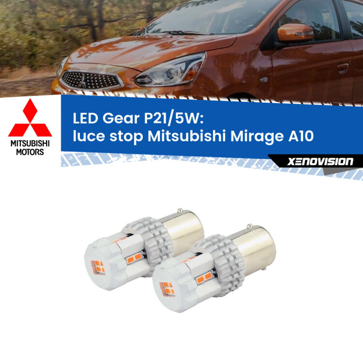 <strong>Luce Stop LED per Mitsubishi Mirage</strong> A10 2013 in poi. Due lampade <strong>P21/5W</strong> rosse non canbus modello Gear.