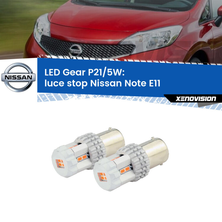 <strong>Luce Stop LED per Nissan Note</strong> E11 2006 - 2013. Due lampade <strong>P21/5W</strong> rosse non canbus modello Gear.