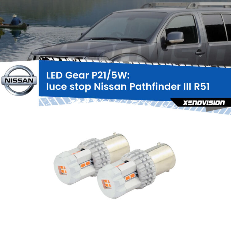 <strong>Luce Stop LED per Nissan Pathfinder III</strong> R51 2005 - 2011. Due lampade <strong>P21/5W</strong> rosse non canbus modello Gear.