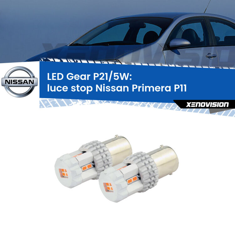 <strong>Luce Stop LED per Nissan Primera</strong> P11 1996 - 2001. Due lampade <strong>P21/5W</strong> rosse non canbus modello Gear.