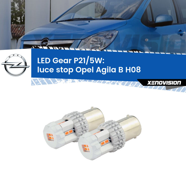 0 Luce Stop LED Opel Agila B H08 2008 - 2014: P21/5W Gear <strong>Luce Stop LED per Opel Agila B</strong> H08 2008 - 2014. Due lampade <strong>P21/5W</strong> rosse non canbus modello Gear.