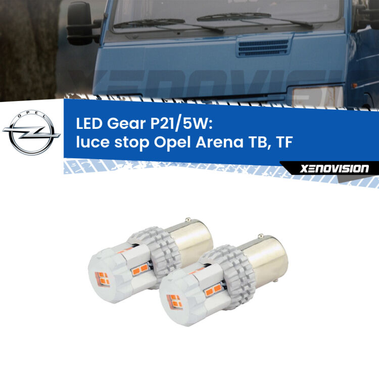 0 Luce Stop LED Opel Arena TB, TF 1998 - 2001: P21/5W Gear <strong>Luce Stop LED per Opel Arena</strong> TB, TF 1998 - 2001. Due lampade <strong>P21/5W</strong> rosse non canbus modello Gear.
