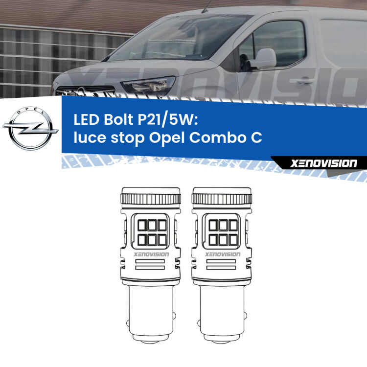 0 Luce Stop LED Opel Combo C  2001 - 2011: P21/5W Bolt <strong>Luce Stop LED per Opel Combo C</strong>  2001 - 2011. Coppia lampade <strong>P21/5W</strong> modello Bolt canbus.