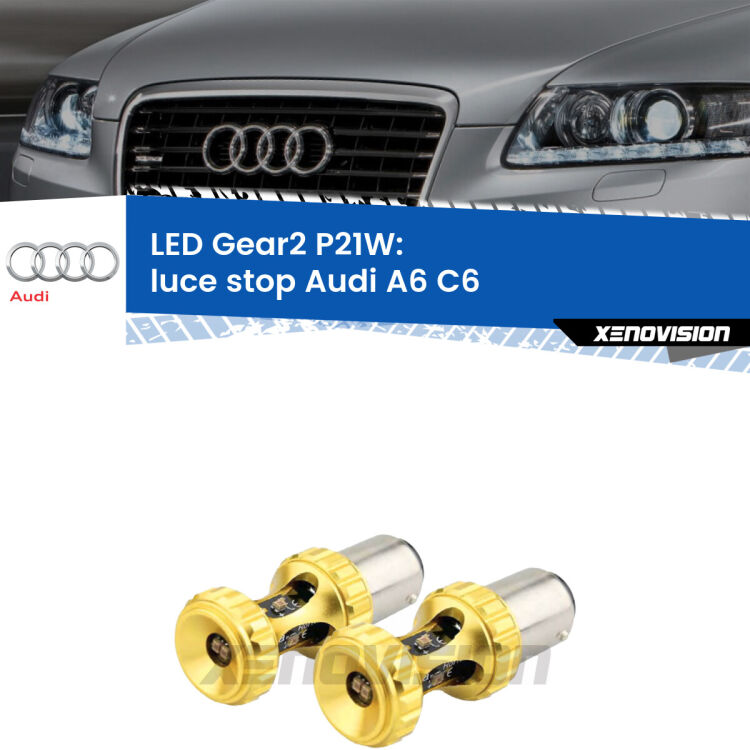 <strong>Luce Stop LED per Audi A6</strong> C6 2004 - 2011. Coppia lampade <strong>P21W</strong> super canbus Rosse modello Gear2.