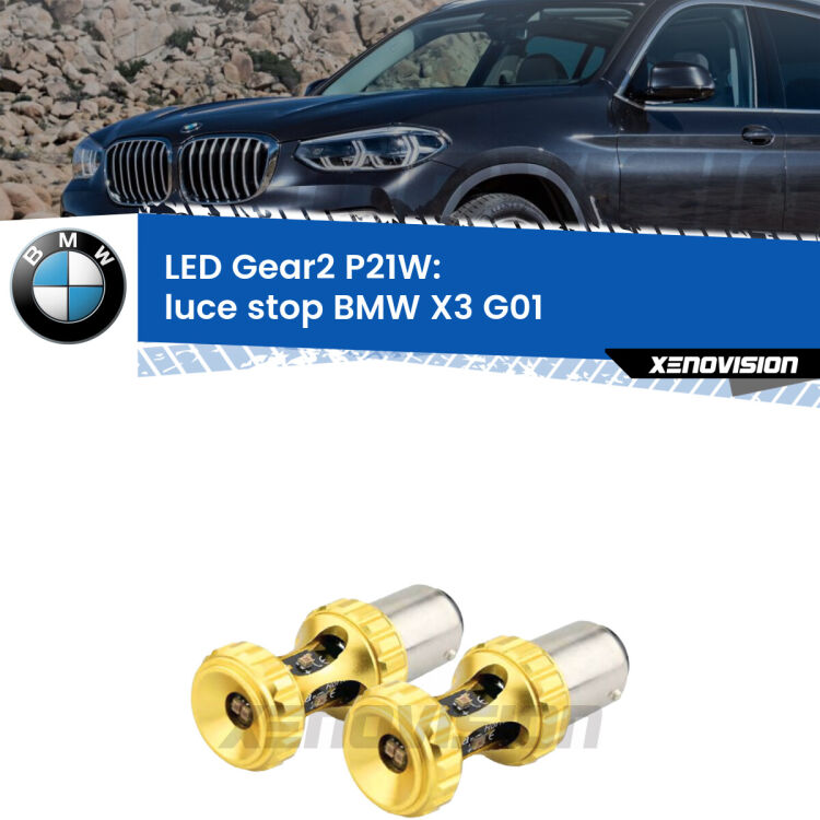 <strong>Luce Stop LED per BMW X3</strong> G01 2017 in poi. Coppia lampade <strong>P21W</strong> super canbus Rosse modello Gear2.