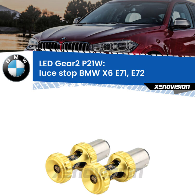 <strong>Luce Stop LED per BMW X6</strong> E71, E72 2008 - 2014. Coppia lampade <strong>P21W</strong> super canbus Rosse modello Gear2.