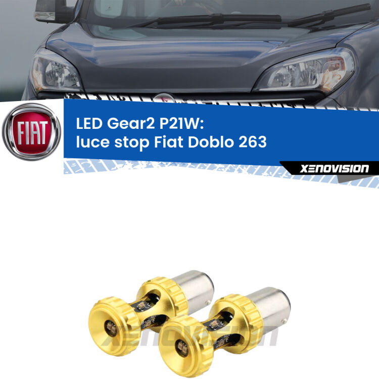 <strong>Luce Stop LED per Fiat Doblo</strong> 263 2010 - 2014. Coppia lampade <strong>P21W</strong> super canbus Rosse modello Gear2.