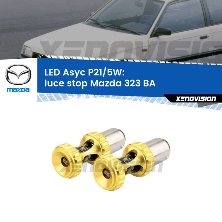0 luce Stop LED per Mazda 323 BA 1994 - 1998: p21/5w Asyc <strong>luce stop LED per Mazda 323</strong> BA 1994 - 1998. Lampadina <strong>P21/5W</strong> rossa Canbus modello Asyc Xenovision.