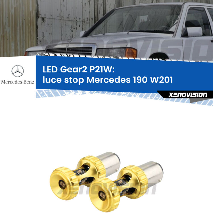 <strong>Luce Stop LED per Mercedes 190</strong> W201 1982 - 1993. Coppia lampade <strong>P21W</strong> super canbus Rosse modello Gear2.