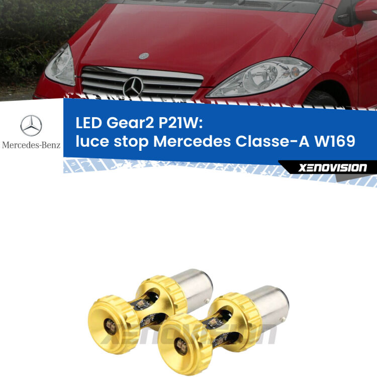 <strong>Luce Stop LED per Mercedes Classe-A</strong> W169 2004 - 2012. Coppia lampade <strong>P21W</strong> super canbus Rosse modello Gear2.