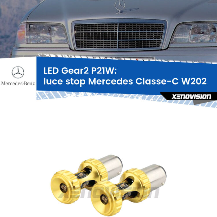 <strong>Luce Stop LED per Mercedes Classe-C</strong> W202 1993 - 2000. Coppia lampade <strong>P21W</strong> super canbus Rosse modello Gear2.