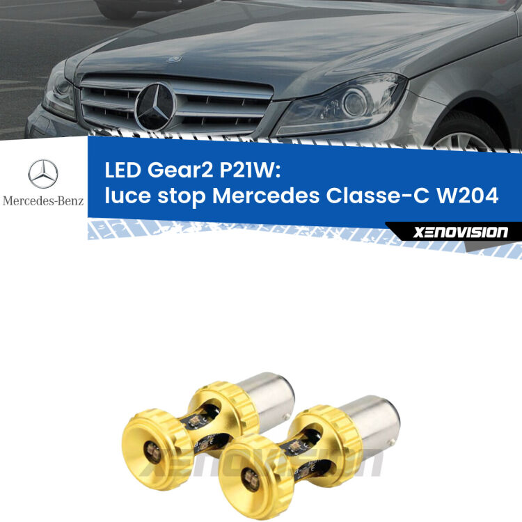 <strong>Luce Stop LED per Mercedes Classe-C</strong> W204 2007 - 2014. Coppia lampade <strong>P21W</strong> super canbus Rosse modello Gear2.