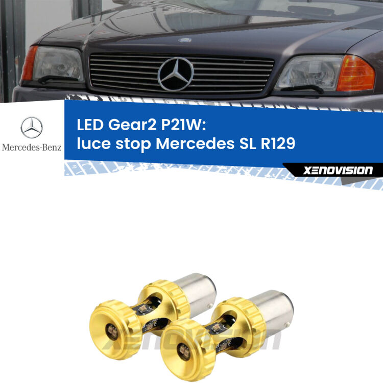 <strong>Luce Stop LED per Mercedes SL</strong> R129 1989 - 2001. Coppia lampade <strong>P21W</strong> super canbus Rosse modello Gear2.