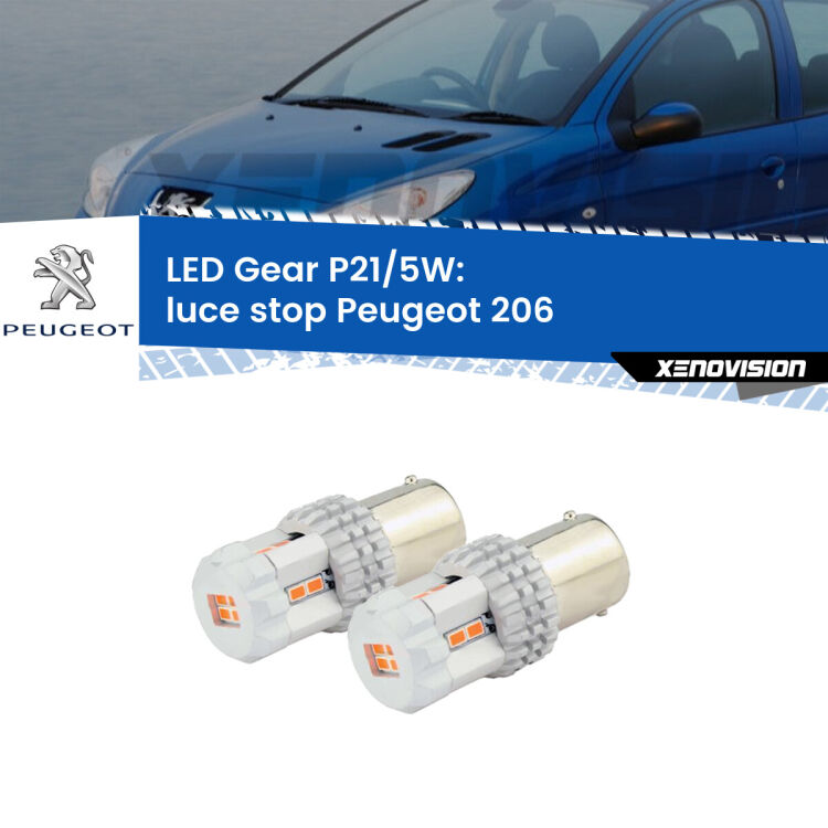 <strong>Luce Stop LED per Peugeot 206</strong>  1998 - 2009. Due lampade <strong>P21/5W</strong> rosse non canbus modello Gear.