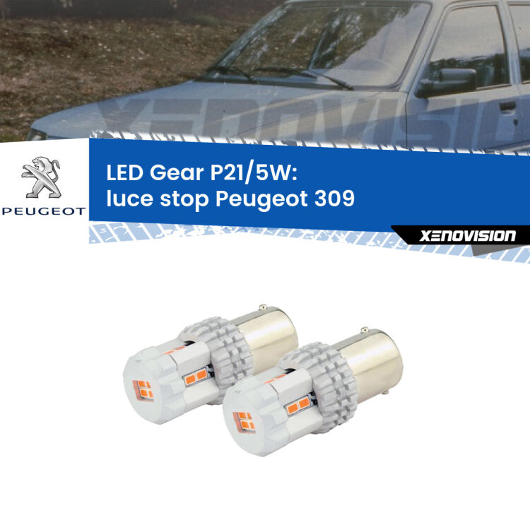 <strong>Luce Stop LED per Peugeot 309</strong>  1990 - 1993. Due lampade <strong>P21/5W</strong> rosse non canbus modello Gear.