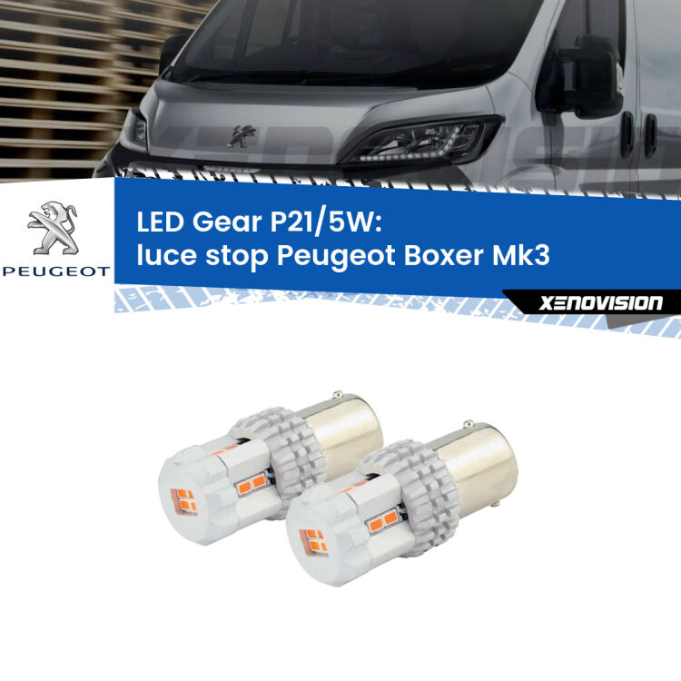 <strong>Luce Stop LED per Peugeot Boxer</strong> Mk3 2006 - 2014. Due lampade <strong>P21/5W</strong> rosse non canbus modello Gear.