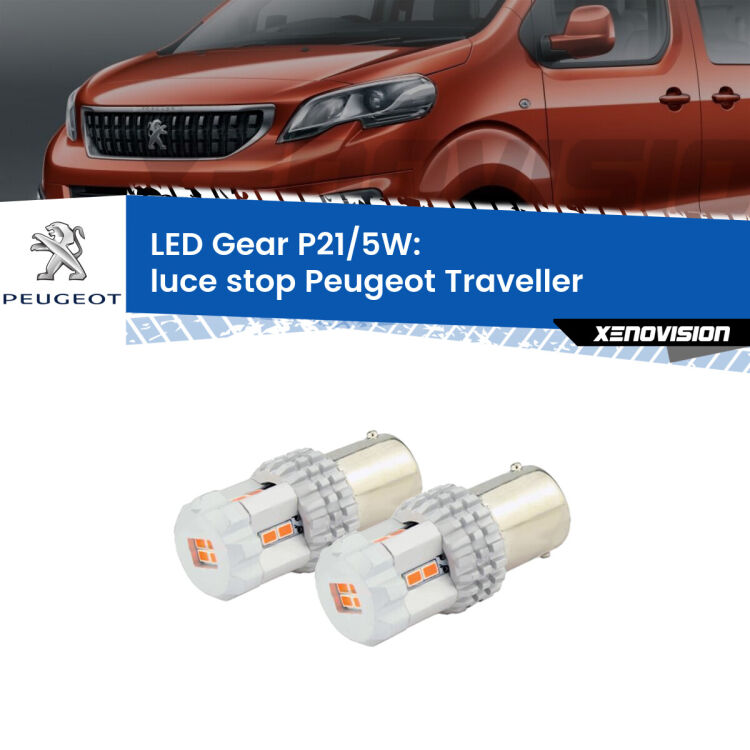 <strong>Luce Stop LED per Peugeot Traveller</strong>  2016 in poi. Due lampade <strong>P21/5W</strong> rosse non canbus modello Gear.