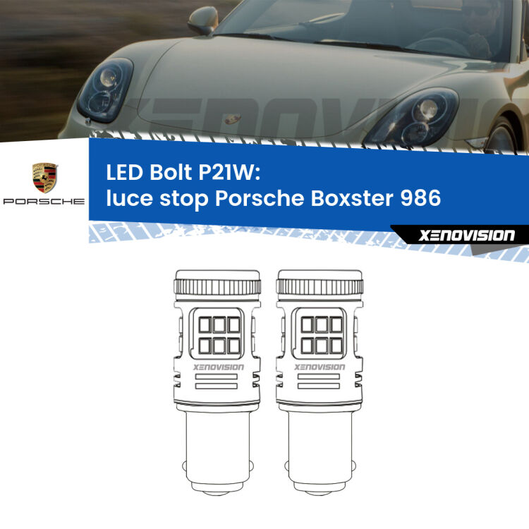 0 Luce Stop LED Porsche Boxster 986 1996 - 2004: P21W Bolt <strong>Luce Stop LED per Porsche Boxster</strong> 986 1996 - 2004. Coppia lampade <strong>P21W</strong> modello Bolt canbus.