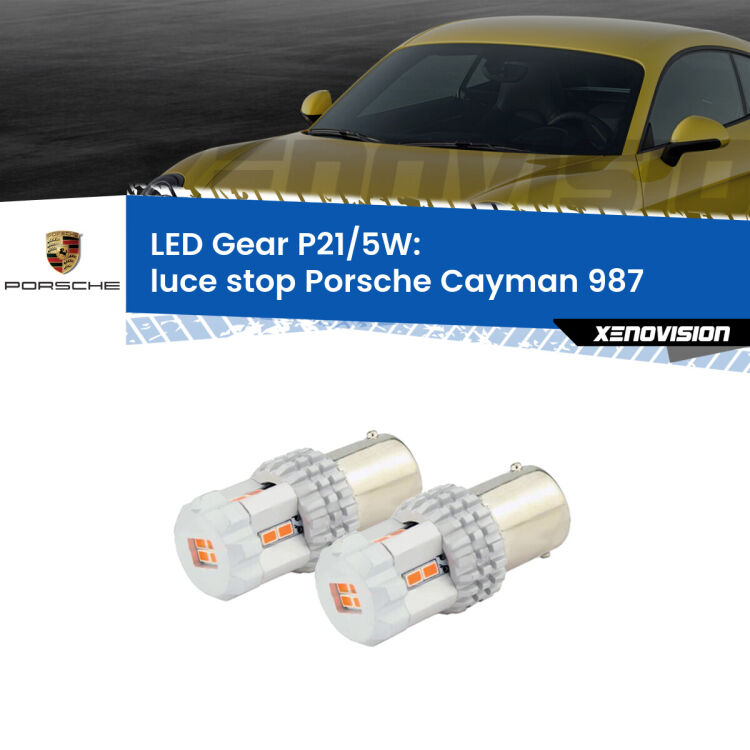 0 Luce Stop LED Porsche Cayman 987 2005 - 2008: P21/5W Gear <strong>Luce Stop LED per Porsche Cayman</strong> 987 2005 - 2008. Due lampade <strong>P21/5W</strong> rosse non canbus modello Gear.