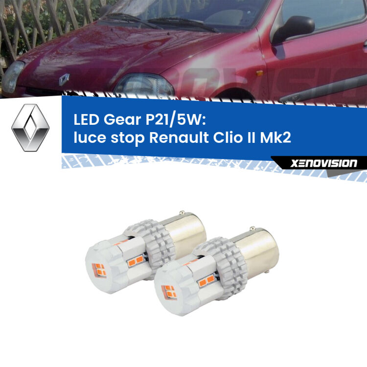 <strong>Luce Stop LED per Renault Clio II</strong> Mk2 1998 - 2004. Due lampade <strong>P21/5W</strong> rosse non canbus modello Gear.