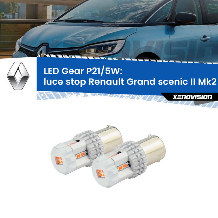 <strong>Luce Stop LED per Renault Grand scenic II</strong> Mk2 2004 - 2009. Due lampade <strong>P21/5W</strong> rosse non canbus modello Gear.