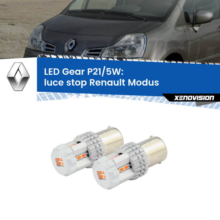 <strong>Luce Stop LED per Renault Modus</strong>  2004 - 2012. Due lampade <strong>P21/5W</strong> rosse non canbus modello Gear.
