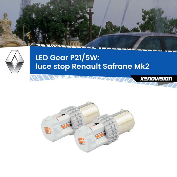 <strong>Luce Stop LED per Renault Safrane</strong> Mk2 1996 - 2000. Due lampade <strong>P21/5W</strong> rosse non canbus modello Gear.