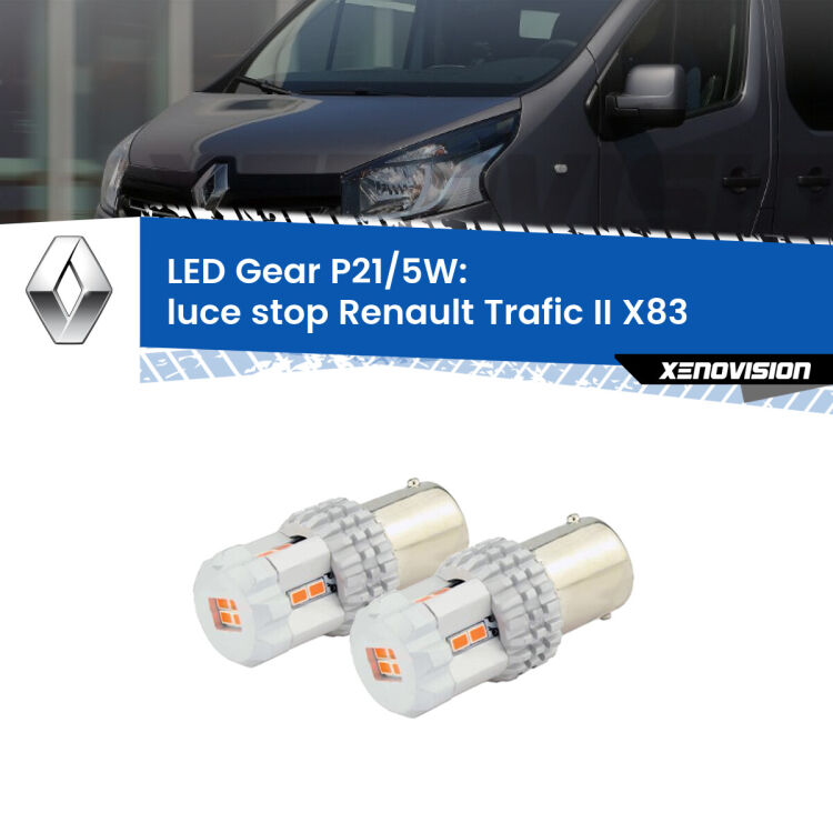 <strong>Luce Stop LED per Renault Trafic II</strong> X83 2001 - 2013. Due lampade <strong>P21/5W</strong> rosse non canbus modello Gear.