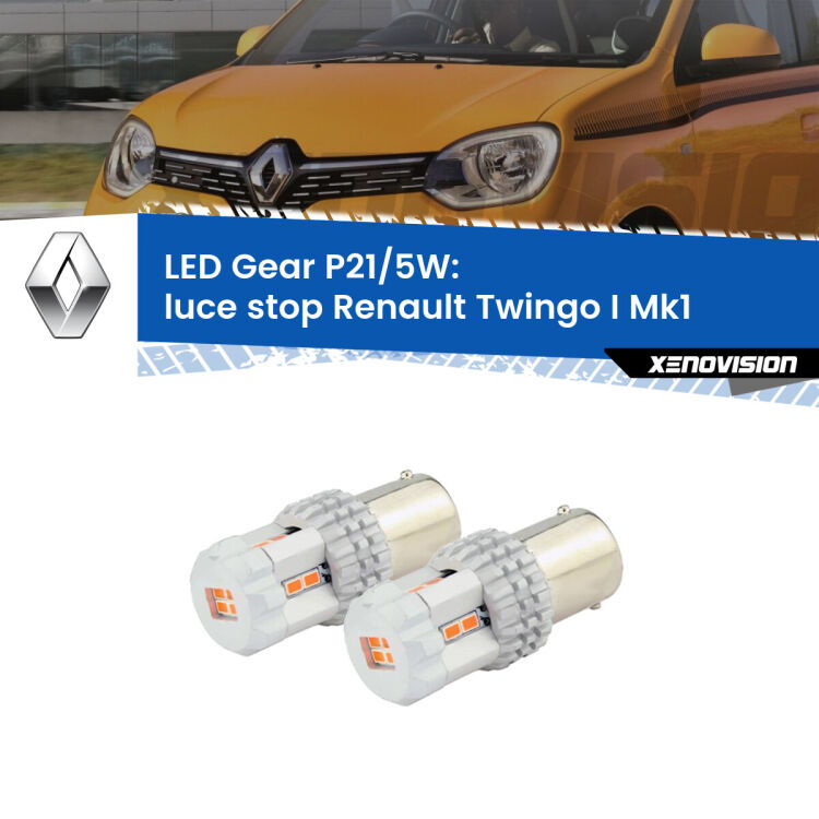 <strong>Luce Stop LED per Renault Twingo I</strong> Mk1 1993 - 2006. Due lampade <strong>P21/5W</strong> rosse non canbus modello Gear.