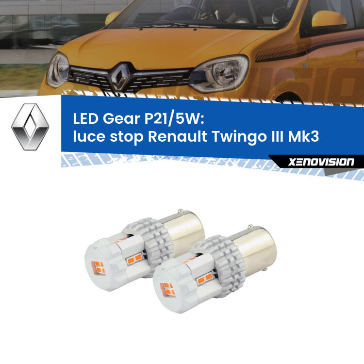 <strong>Luce Stop LED per Renault Twingo III</strong> Mk3 2014 - 2021. Due lampade <strong>P21/5W</strong> rosse non canbus modello Gear.