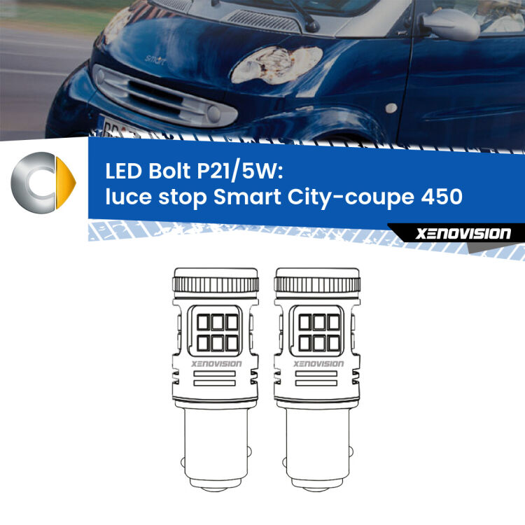 0 Luce Stop LED Smart City-coupe 450 1998 - 2004: P21/5W Bolt <strong>Luce Stop LED per Smart City-coupe</strong> 450 1998 - 2004. Coppia lampade <strong>P21/5W</strong> modello Bolt canbus.